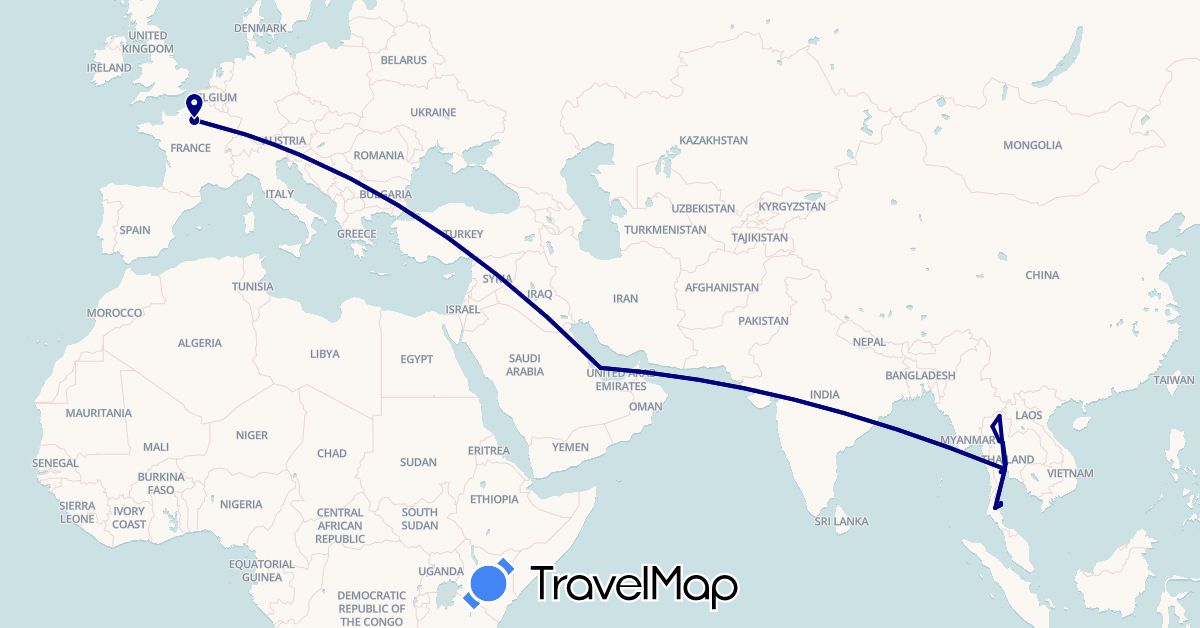 TravelMap itinerary: driving in France, Qatar, Thailand (Asia, Europe)